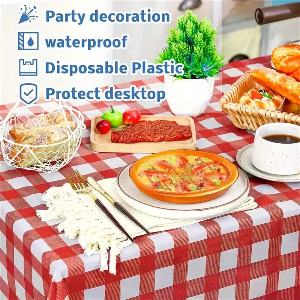Toalha De Mesa Impermeável De Xadrez Vermelho, Home Dining Coffee Table Cover, Decoração De Festa De Casamento, Piquenique Interior e Exterior