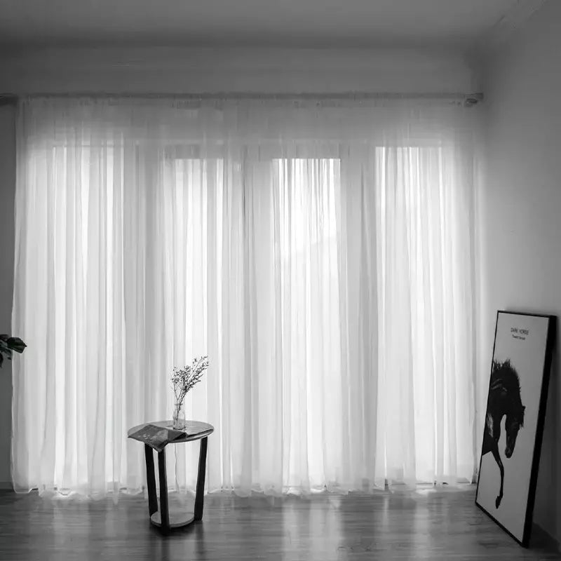 Branco Tulle cortinas Sheer para sala de estar, cortinas transparentes, sombreamento estilo simples, Voile Cortina