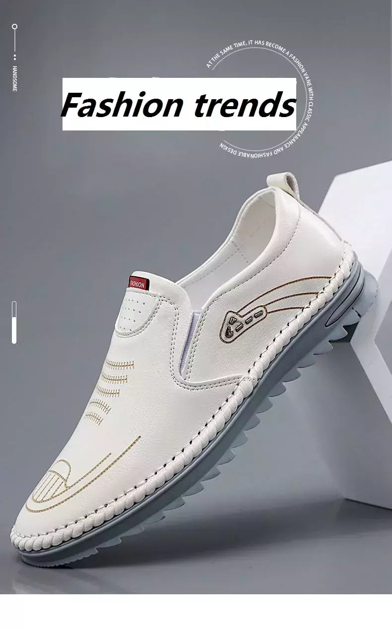 Sapato de couro casual masculino, sola macia, respirável, tendão de vaca, trabalho, dirigindo, feijão, vestido de negócios masculino