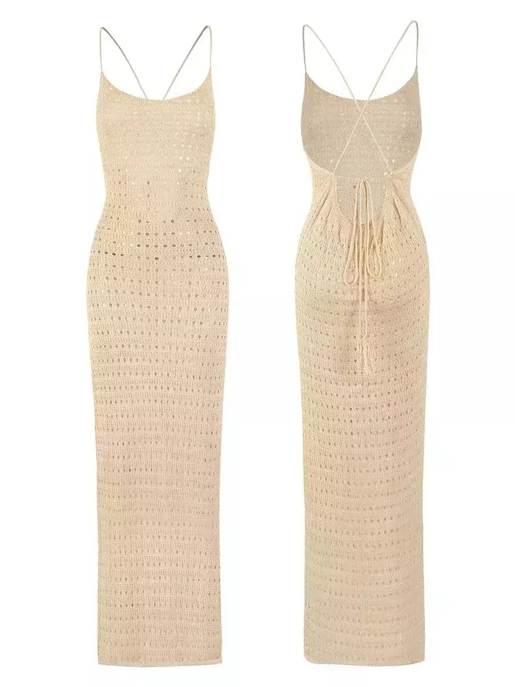 Vestido feminino maxi de malha de espaguete Bodycon praia, borla recortada sexy, roupa de festa do clube de férias de verão, maiô encobrir, K10