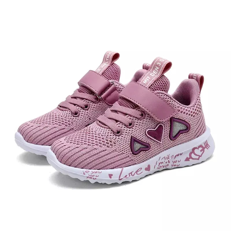 Meninas sapatos casuais luz malha tênis crianças verão primavera outono tenis bonito esporte dos desenhos animados feminino correndo meia calçado