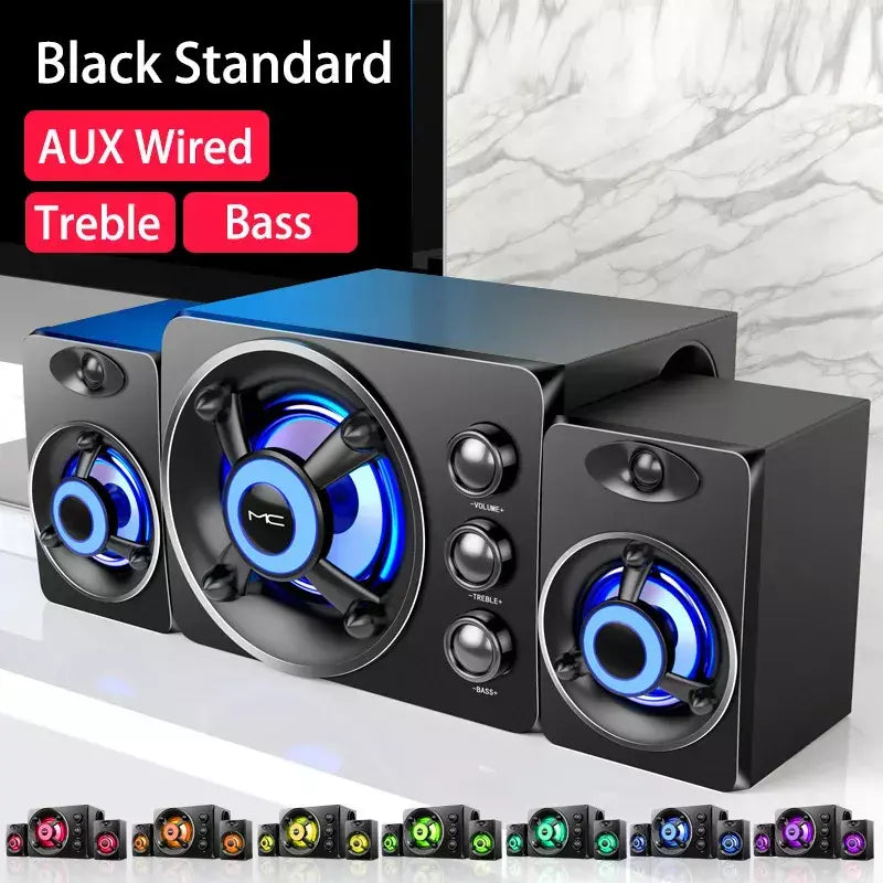 Alta-falantes estéreo 3d de alta fidelidade colorido led luz pesada aux usb com fio sem fio bluetooth áudio home theater barra de som surround tv