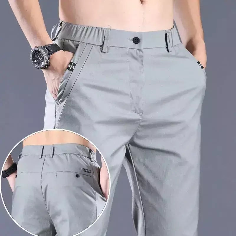 Calça reta masculina de alfaiataria social, calça masculina de algodão, para cima fina e casual, calça empresarial chinesa, clássica, para cima, verão
