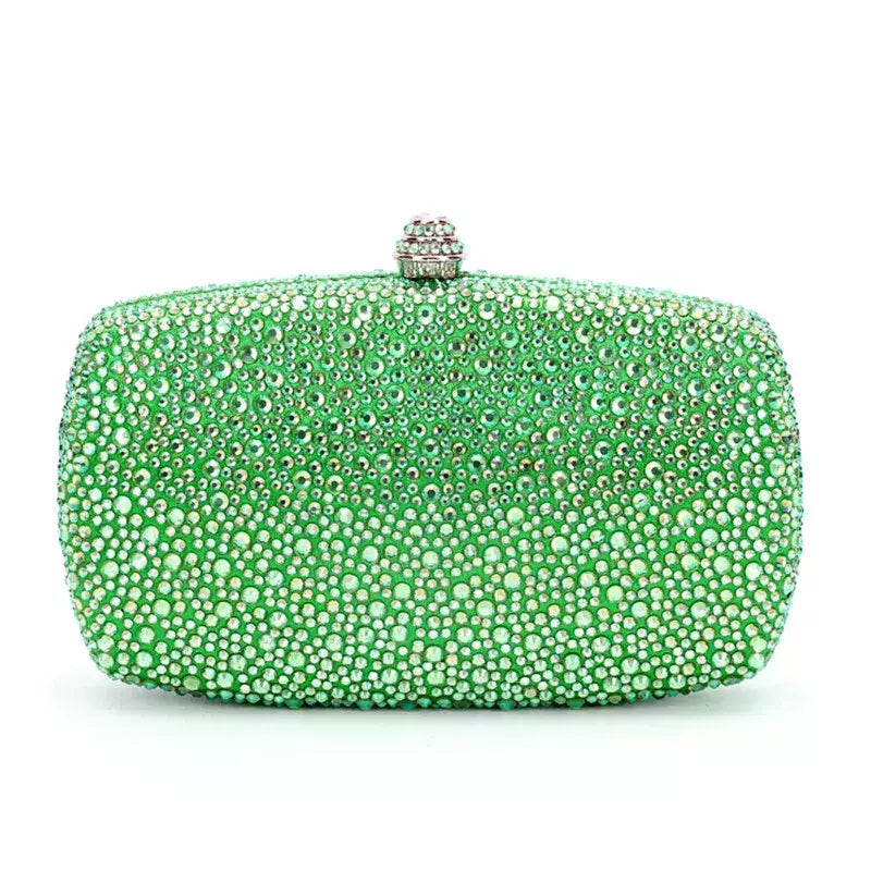 Bolsa noite strass para mulheres, bolsas de casamento, corrente de cristal, ouro, prata, pedras da noite, marrom, verde, pedras azuis