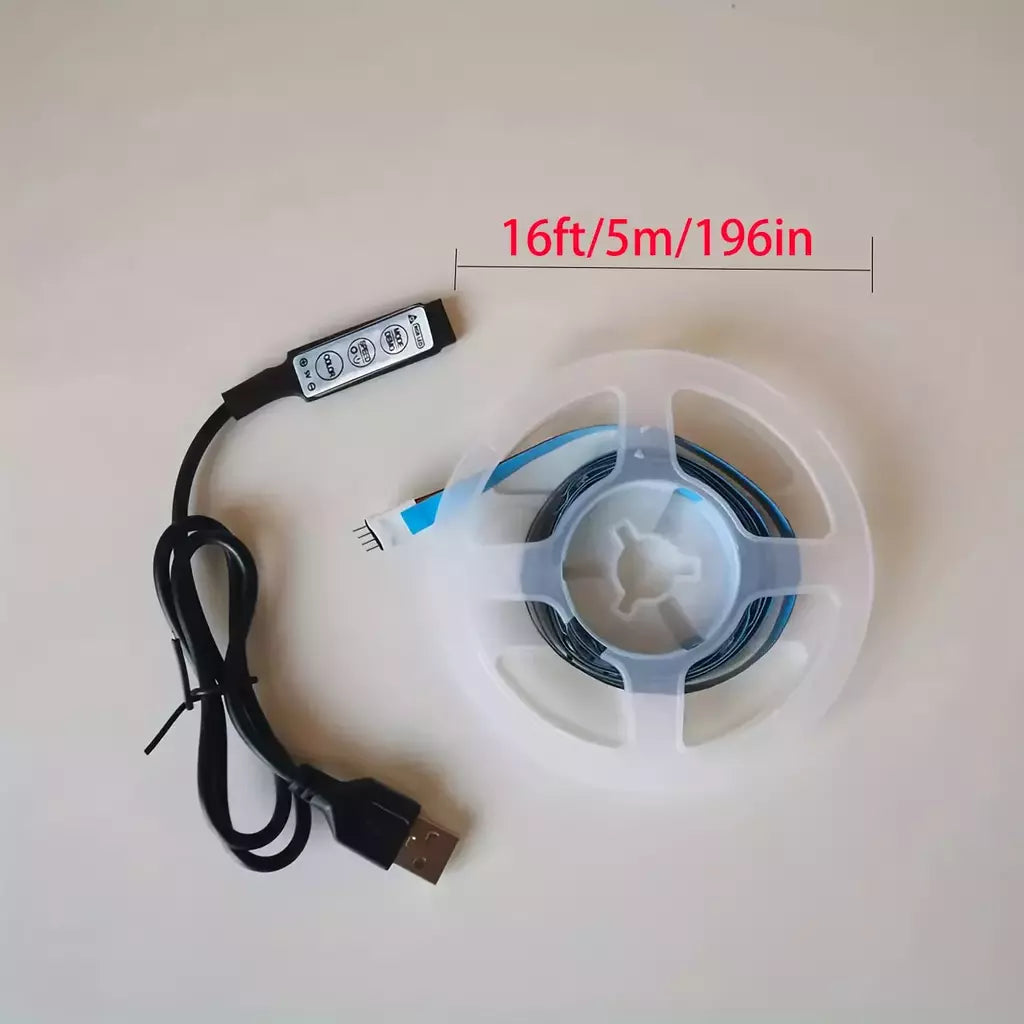 RGB LED Strip Light para Home Decor, Patch Lights, USB 5V, 3 Key Controller, Sala de estar, Quarto, TV, Bac, 5050SMD, 0.28FT, 16.4FT, 1 conjunto