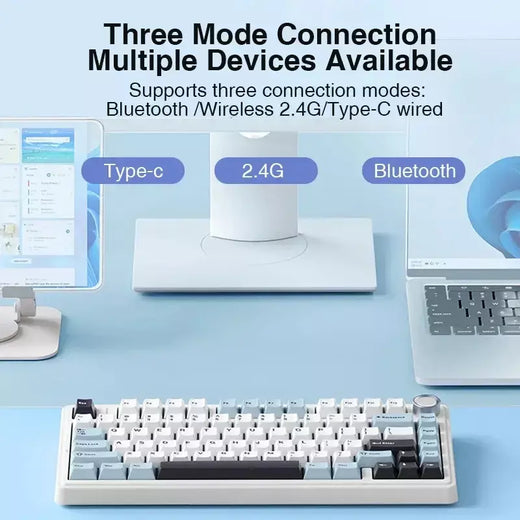 AULA-F75 Teclado mecânico sem fio Gaming, Bluetooth, Com fio, RGB personalizado, 75% Layout Profile, Estrutura Junta, 2.4G