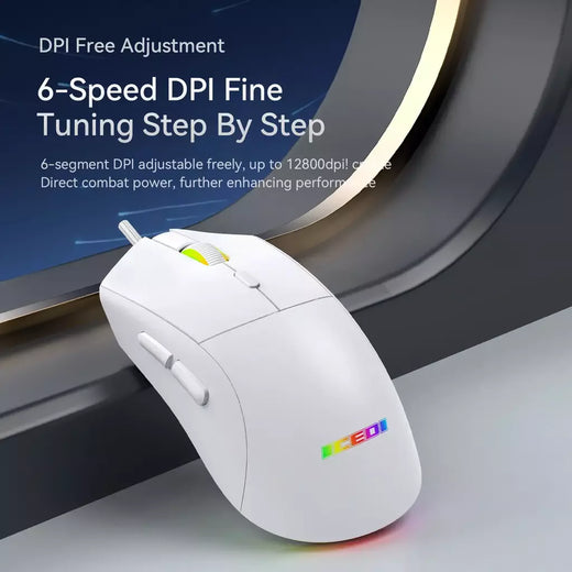 Mouse para jogos com fio ICEDI GM501, 12800 DPI, taxa de pesquisa de 1000 Hz, 6 efeitos RGB, design ergonômico para controle de precisão