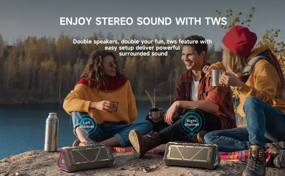 MLOVE P3 Alto-falante Bluetooth externo, alto-falante Bluetooth 5.3 com potência de saída de 40 W, som estéreo IPX7 à prova d'água, cartão Micro SD, luz RGB