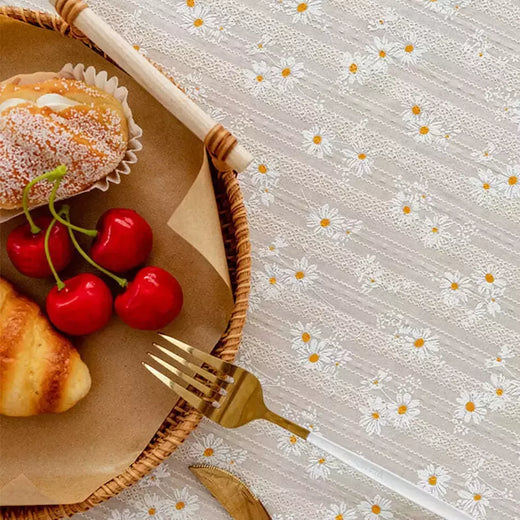 Toalha de mesa de algodão pequena margarida para decoração, estilo coreano, retângulo, para cozinha, casamento, sala de jantar