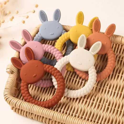 Bebê silicone dentição anel, coelho dos desenhos animados, roedor, comestível, acessórios diy, brinquedos molares, chocalho, 1pc