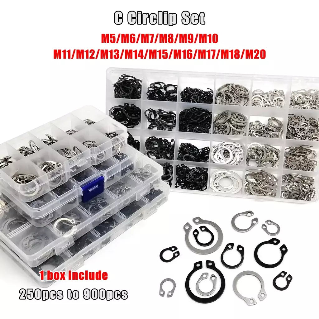 1 conjunto mix m5 para m20 sortimento kit eixo rolamento clipe de retenção anel snap c tipo anel externo aço inoxidável preto 65mn