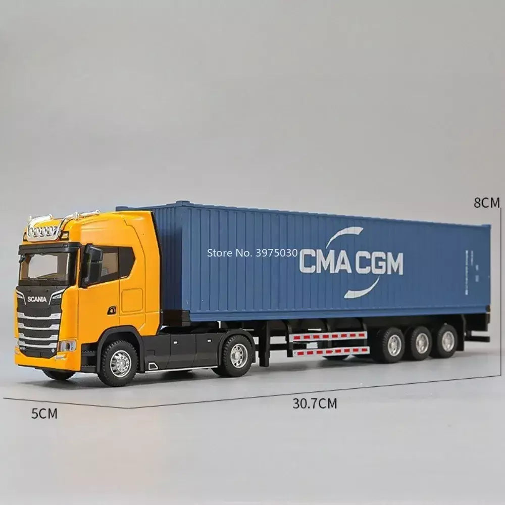 1:50 caminhão contêiner carros de brinquedo modelo fundido pneus de borracha veículo puxar para trás luz música carro em miniatura meninos presentes do festival