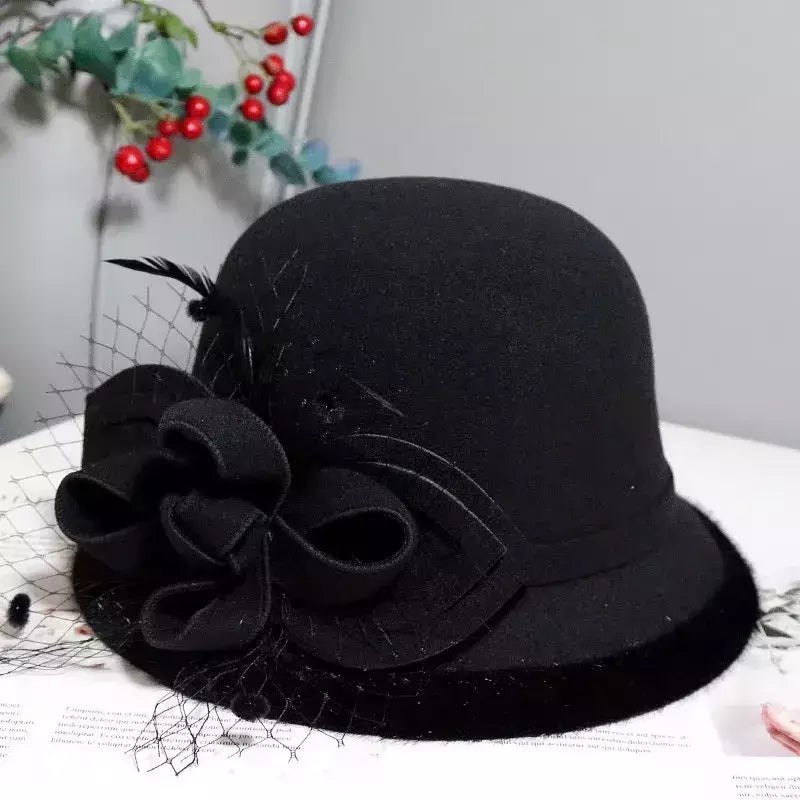 Chapéu Fedora com fita bowknot para mulheres, chapéus de feltro de lã jazz para senhoras, elegante vestido capela, boliche francês banquete, inverno e outono