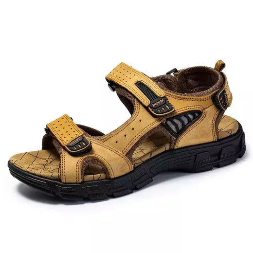Sandálias masculinas clássicas de couro genuíno, sapatos de verão, casual, ao ar livre, praia, feriados, marca