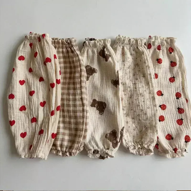Calças de bebê de algodão orgânico recém-nascidos outono primavera verão inverno bonito impressão macia musselina roupas calças pantalons capris