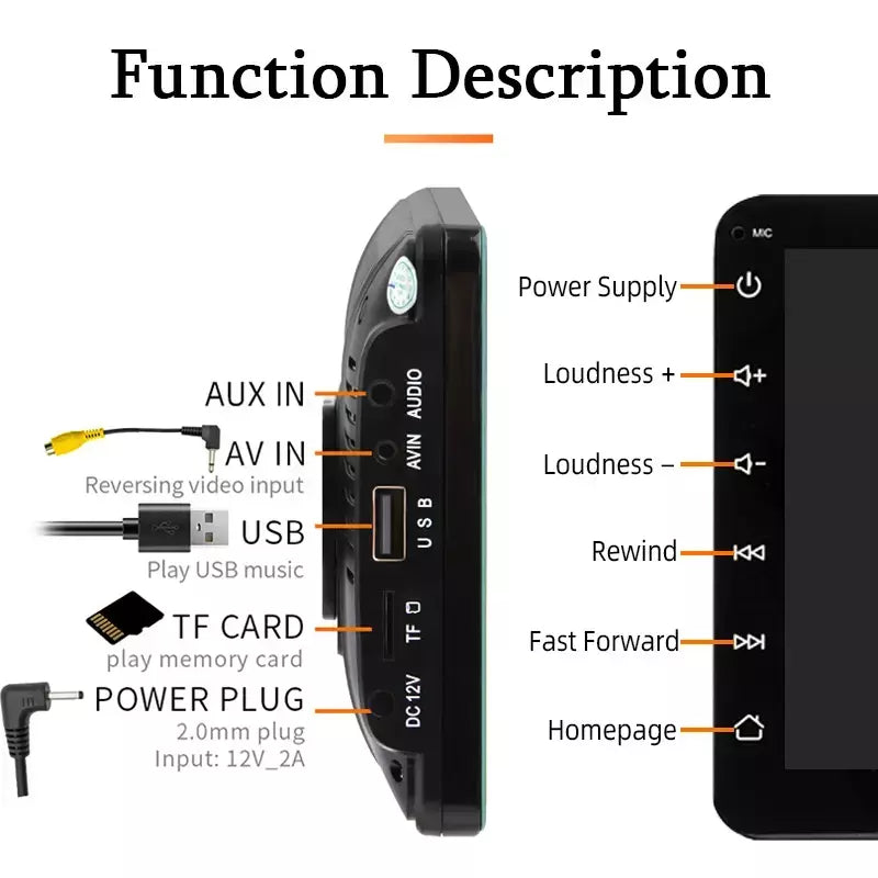 Hippcron 7 polegada rádio do carro reprodutor de vídeo multimídia portátil estéreo sem fio carplay android auto para universal 12-24v autoradio