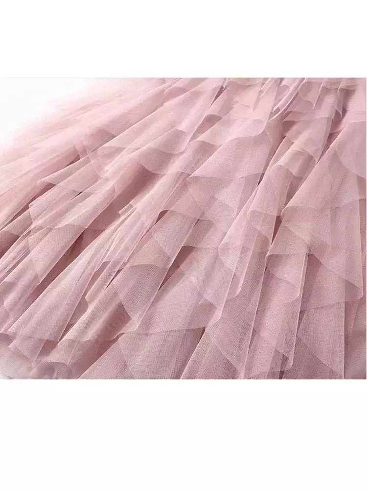 TIGENA-Tutu saia comprida de tule para mulheres, cintura alta, saia plissada, malha, rosa, moda coreana, fofa, estética, feminina, senhora, 2023