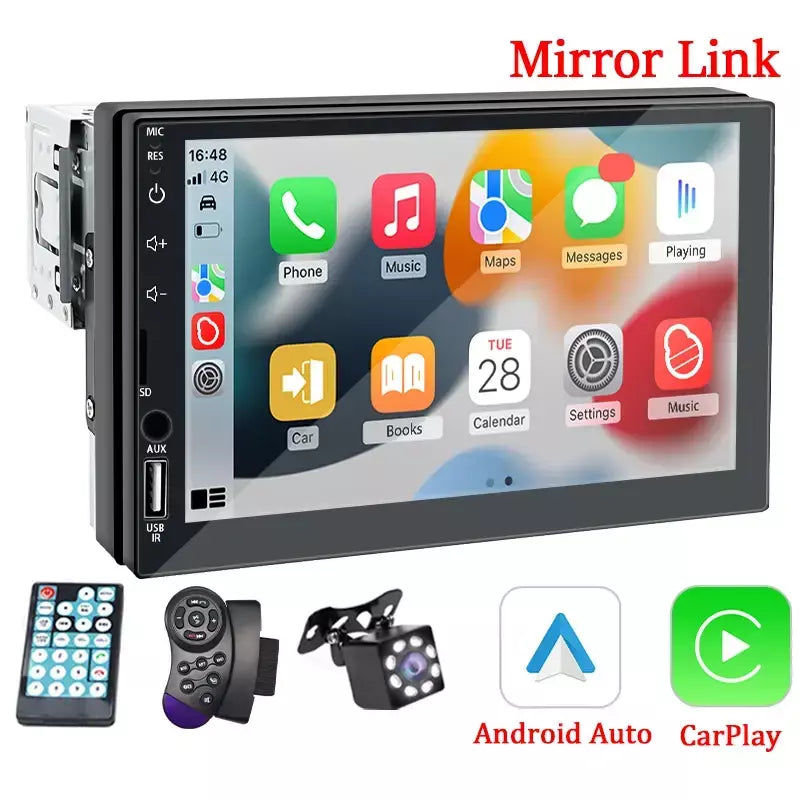 Rádio do carro 1 din carplay android auto multimídia player hd 7 ''tela de toque fm aux entrada bluetooth mirrorlink universal autoradio