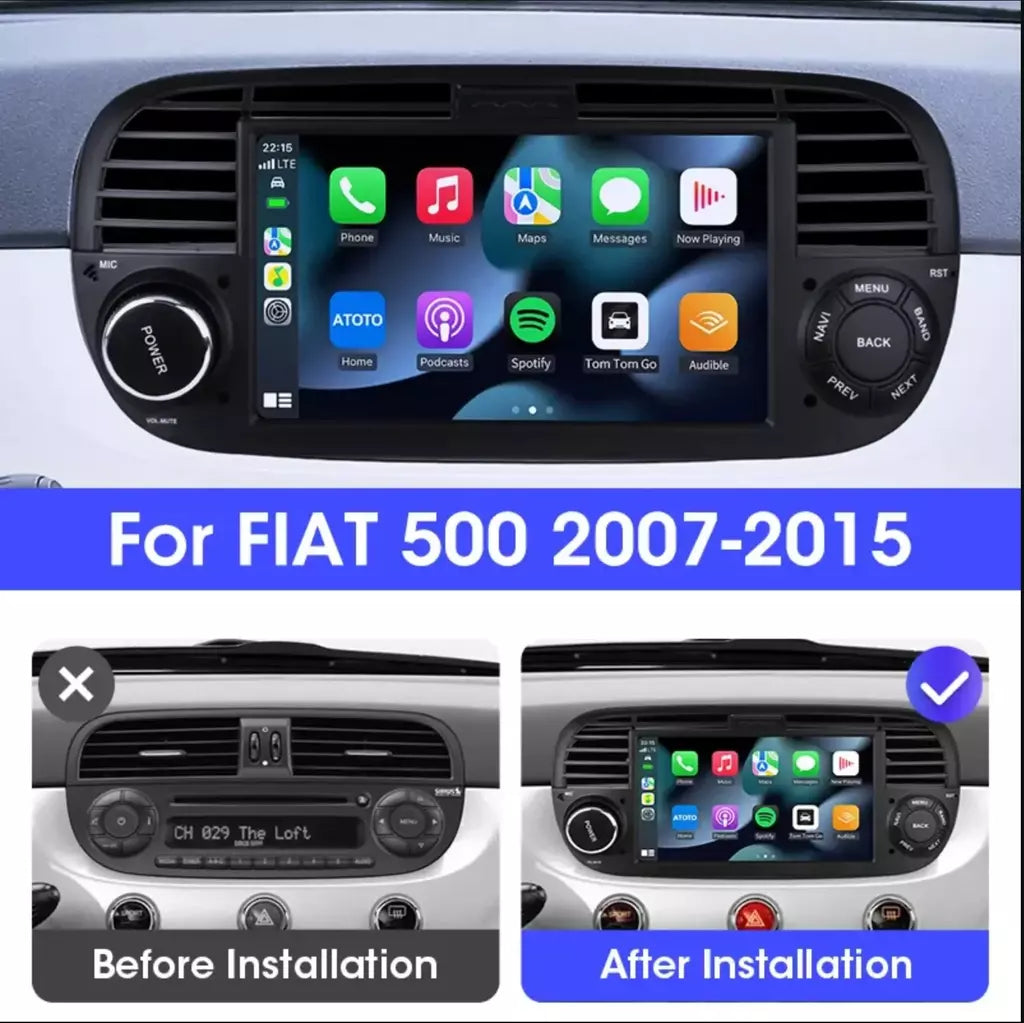 Rádio estéreo para carro, 7 polegadas, android 13, para fiat 500, 2007-2015, reprodutor multimídia, sem fio, carplay e auto, bt, navegação gps, unidade principal
