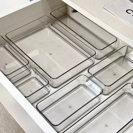 4 pçs organizador de gaveta de mesa conjunto organizador de maquiagem plástico armazenamento de maquiagem transparente caixa de armazenamento para escritório banheiro 2025