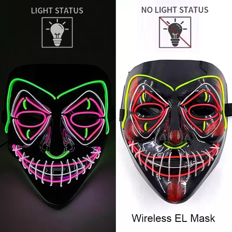 Neon sem fio led máscara de purga brilho no escuro cosplay máscara de terror halloween masquerade festa máscaras brilhantes engraçado vestir-se