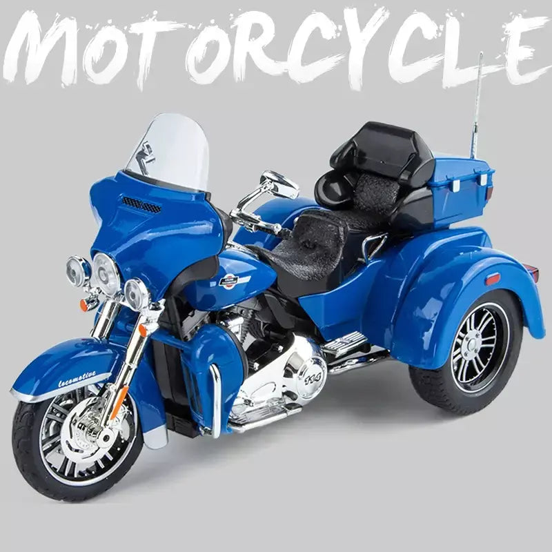 CVO-Tri Glide Alloy Motorcycle Model for Kids, Três Rodas, Cruzeiro, Viagem, Diecast, Lazer na Rua, Luz Sonora, Presente, 1:9