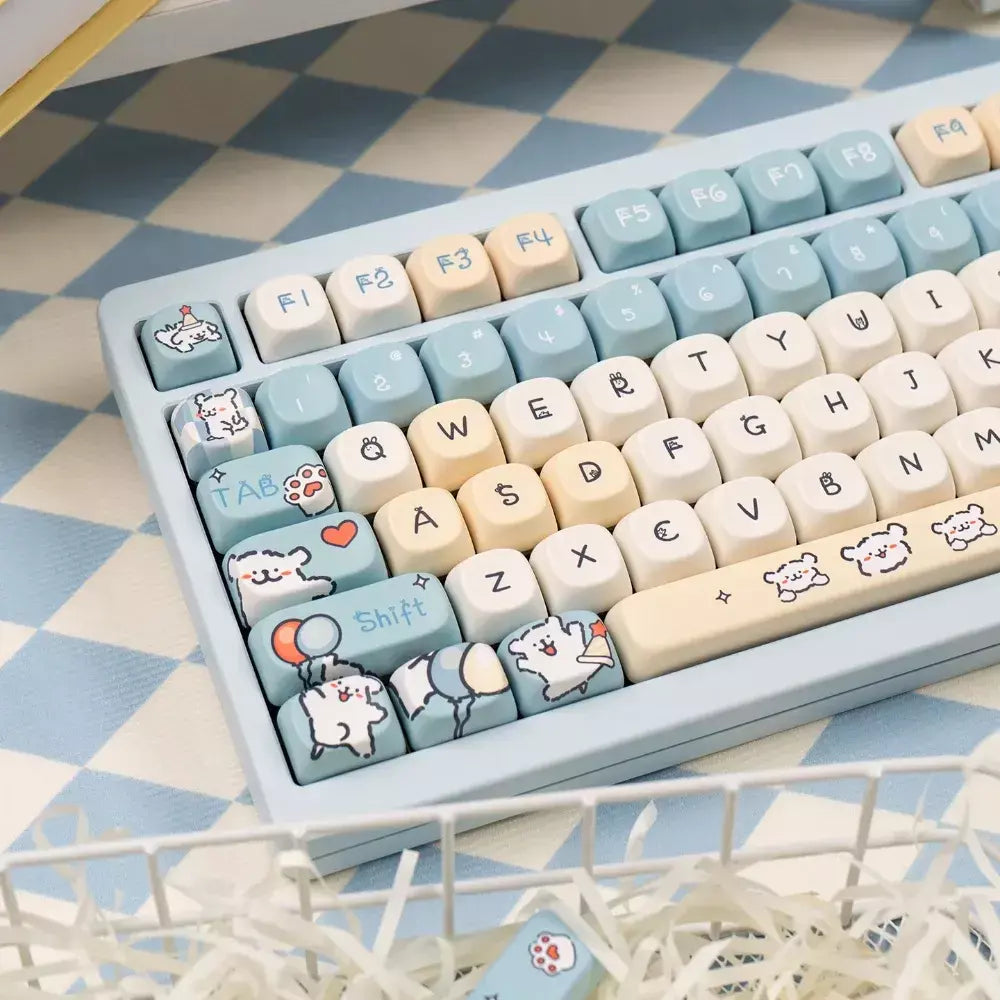 Conjunto de teclas de cachorrinho com linha de 136 teclas PBT tipo fofo MOA Keycap compatível com interruptor MX Wooting teclado mecânico