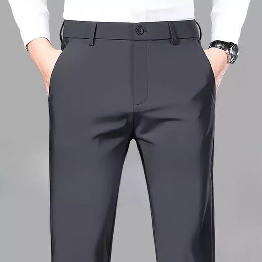Calças de roupa elástica de resfriamento masculina, calças estrias de escritório, seda gelada, calça masculina de verão, calças de alfaiataria elegante, clássica, 2024