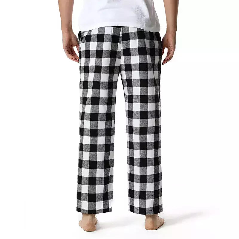Branco preto xadrez pijama calças inferiores homens relaxando confortável macio algodão flanela casa wear respirável flanela pijama homme
