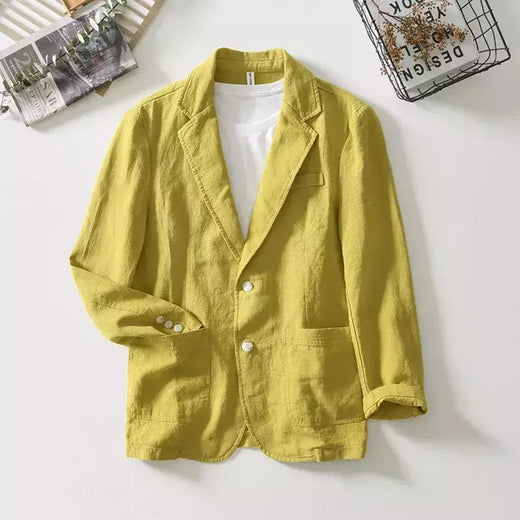 Fatos safari de algodão e linho masculinos, blazers monocromáticos, jaquetas casuais oversize, roupas de primavera, novos