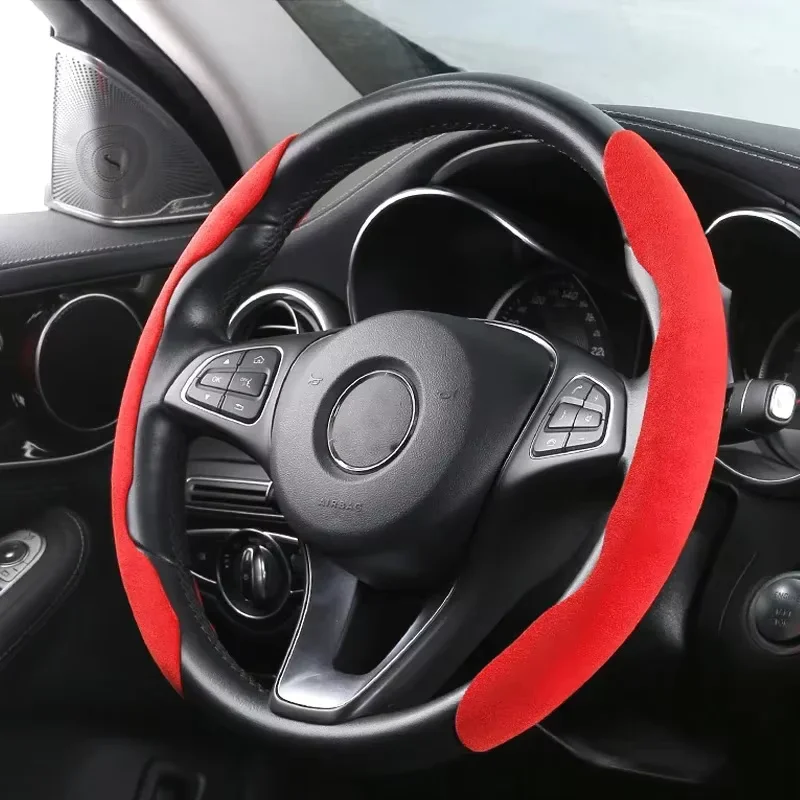 Camurça universal 38cm capa de reforço de volante de carro antiderrapante auto interior protetor de direção acessórios de decoração-marrom