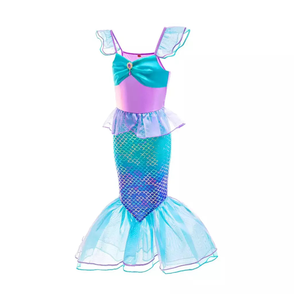 Meninas roxo-azul sereia ariel cosplay vestido de halloween vestido de festa de aniversário meninas praia vestido de férias