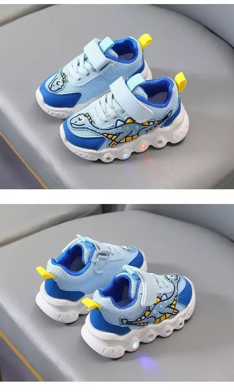 Sapatilhas LED bonitos dos desenhos animados das crianças, sapatos de malha respirável, sapatos iluminados, casual, iluminação, meninos, meninas, bebê