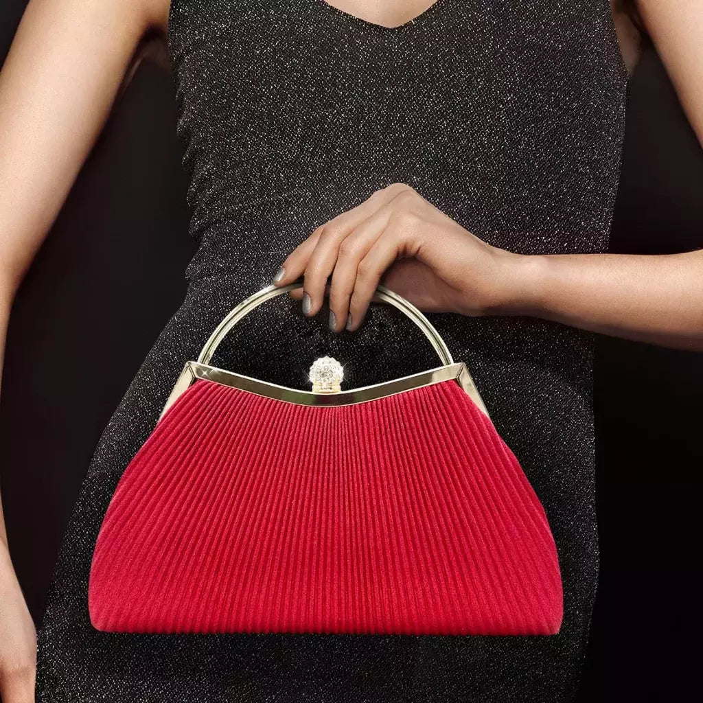 Bolsa de noite plissada para mulheres, alça superior, glitter dia clutch, jantar de casamento feminino vestida bolsa clipe de diamante, ouro