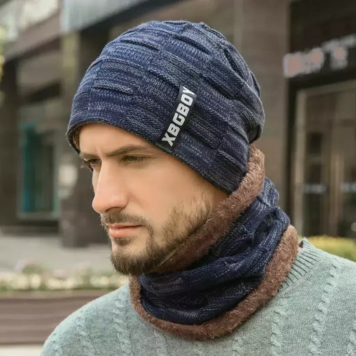Gorro e cachecol forrado com lã masculina e feminina, chapéu grosso de malha quente, bonés masculinos, mais veludo, infantil, inverno