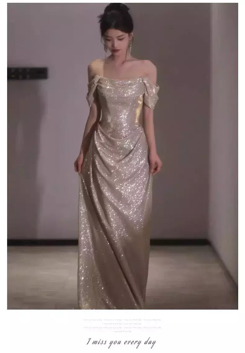 Vestido sereia ruched, lantejoulas sexy sem mangas, rabo de peixe leve, longo, cerimônia do anfitrião, vestido de baile de festa, banquete luxuoso