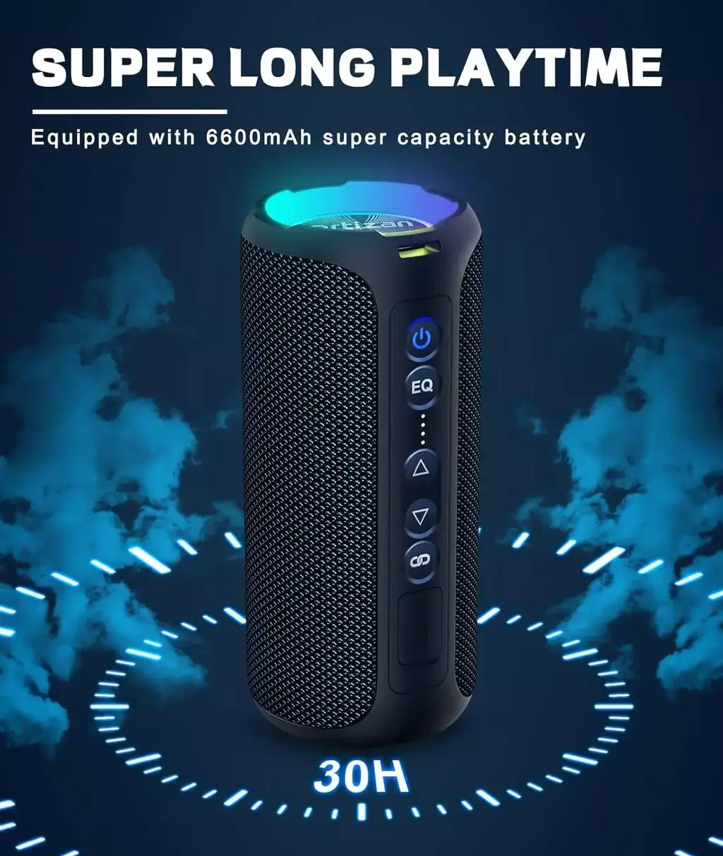 Ortizan X8 Pro Alto-falante Bluetooth portátil com som estéreo de 40 W, graves ricos, IPX7 à prova d'água, 30 horas de reprodução, luzes de cores mistas, 3 EQ