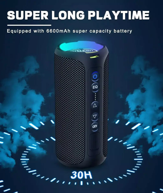 Ortizan X8 Pro Alto-falante Bluetooth portátil com som estéreo de 40 W, graves ricos, IPX7 à prova d'água, 30 horas de reprodução, luzes de cores mistas, 3 EQ