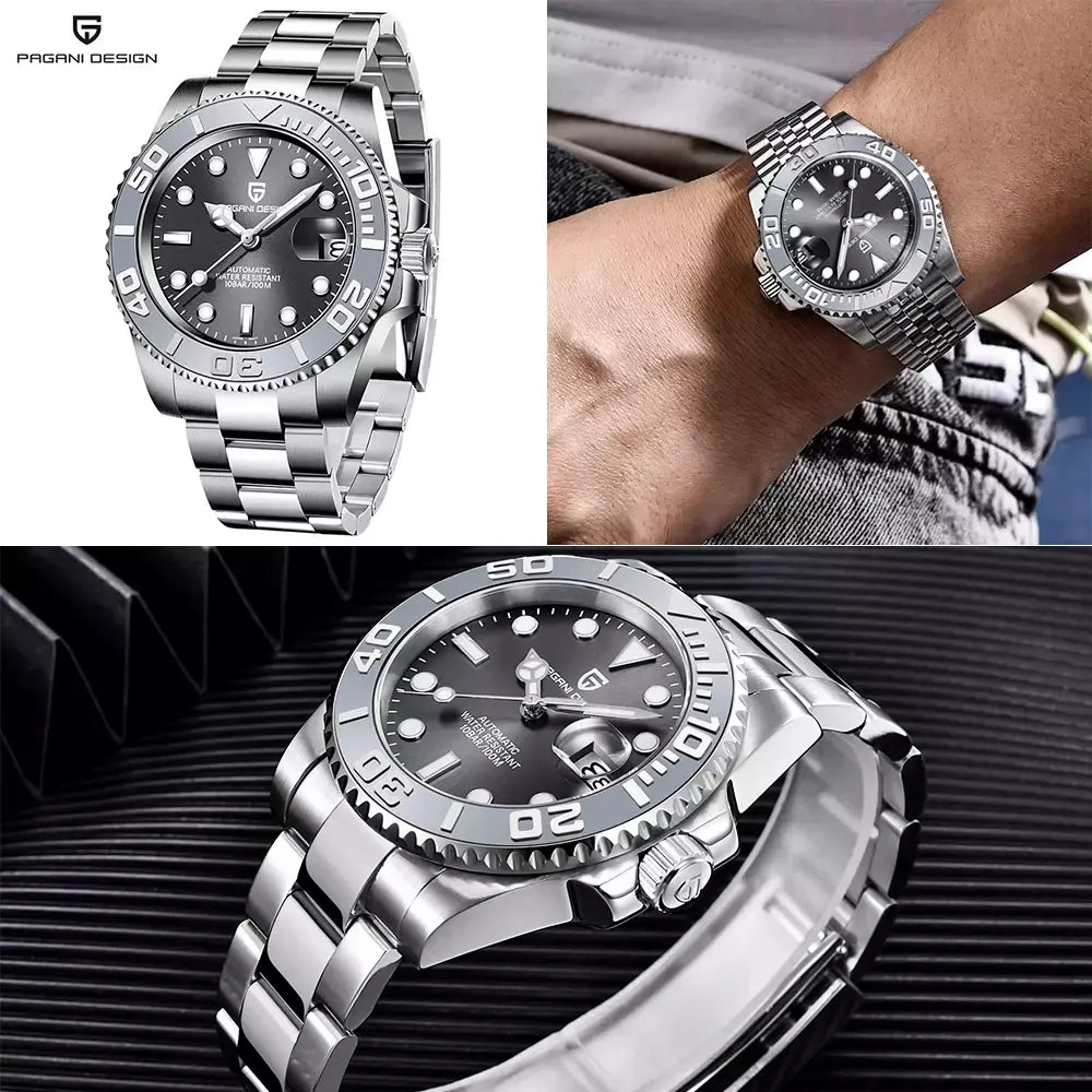 Pagani design esportes masculino relógio de pulso mecânico safira luxo relógio automático para homem aço inoxidável à prova dwaterproof água