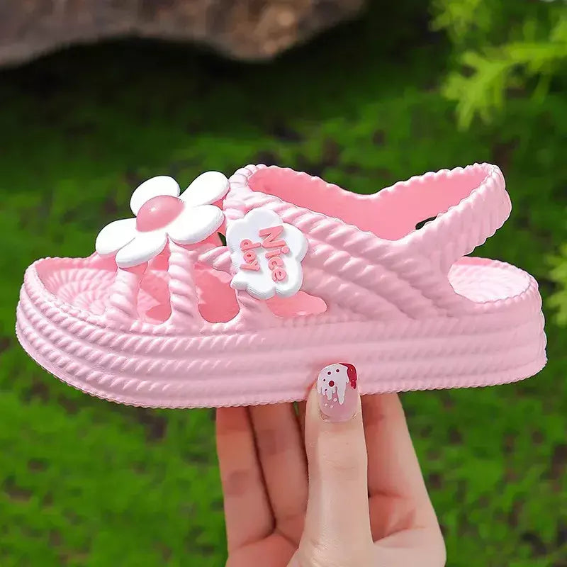 Sandálias para meninas verão nova moda princesa sapatos eva antiderrapante fundo macio flor indoor e outdoor sandálias infantis