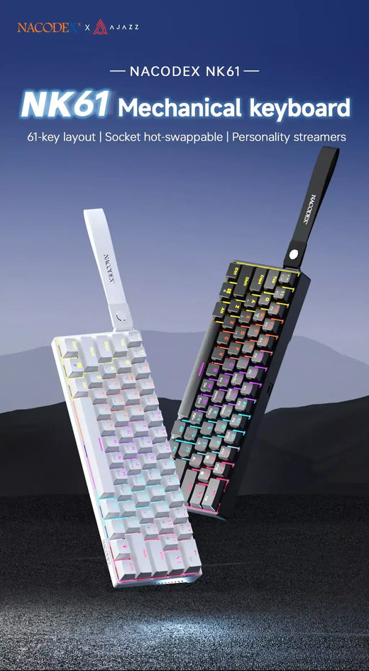 Ajazz nk61 teclado mecânico com fio 60% cores misturadas rgb hot-swap 61 teclas teclado para jogos interruptor rad para jogadores esports