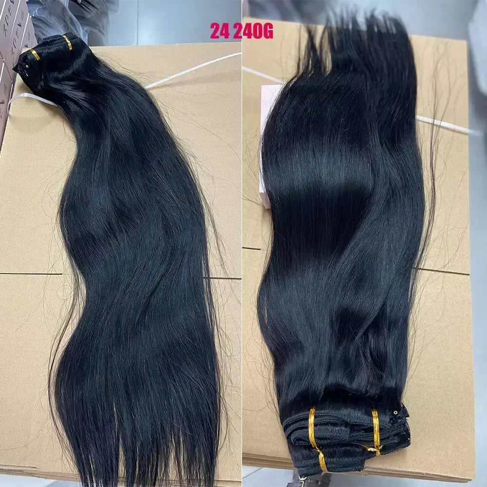 Doreen 160g 200g 240g série de volume máquina brasileira remy clipe reto em extensões de cabelo humano cabeça cheia 10 pçs 16 a 24 Polegada