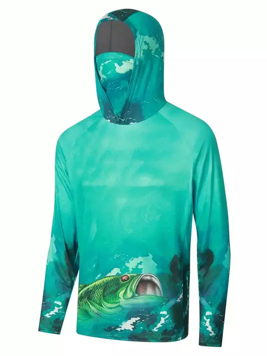 Camisa de pesca com capuz roupas de pesca ao ar livre verão máscara com capuz sol proteção uv desempenho camisa