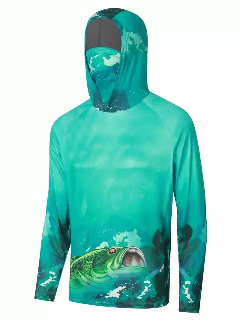 Camisa de pesca com capuz roupas de pesca ao ar livre verão máscara com capuz sol proteção uv desempenho camisa