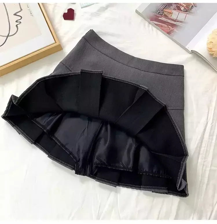 Mini vestido de cintura alta feminino, Cinza, Emagrecimento, Versátil, Anti-Exposição, Saia Linha A, Design, Sentido, Primavera, Outono, Novo, 2022