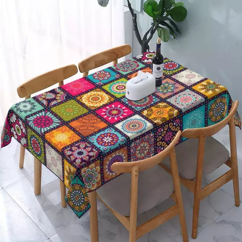Bohemian Mandala Toalha de Mesa, Resistente a Manchas, Poliéster, Casamento, Festa, Casa, Jantar, Mesa de Café Acessórios