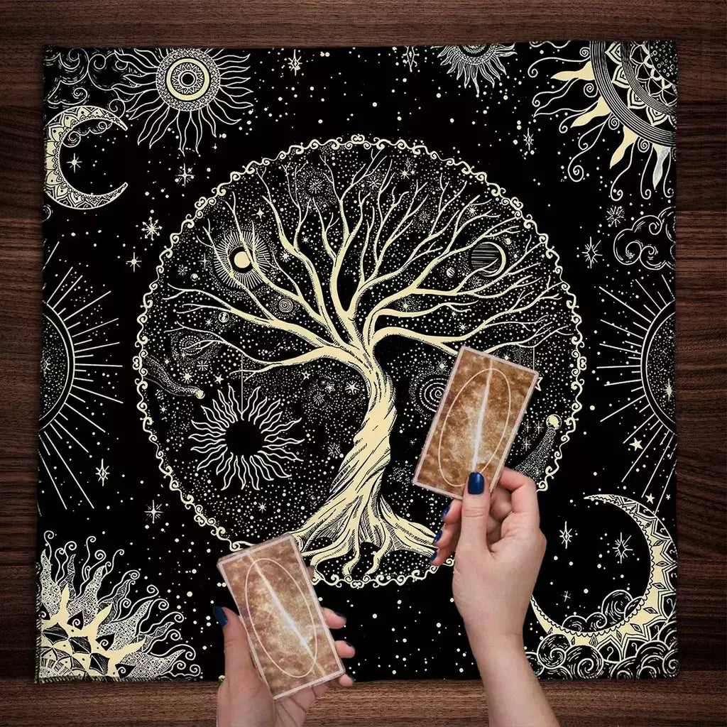 Blue Life Tree Tarot Toalha De Mesa, Tarot Cloth, Capa De Leitura, Feitiçaria, Astrologia, Sol, Lua, Céu Estrelado, Altar
