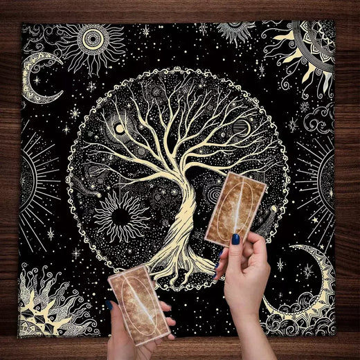 Blue Life Tree Tarot Toalha De Mesa, Tarot Cloth, Capa De Leitura, Feitiçaria, Astrologia, Sol, Lua, Céu Estrelado, Altar