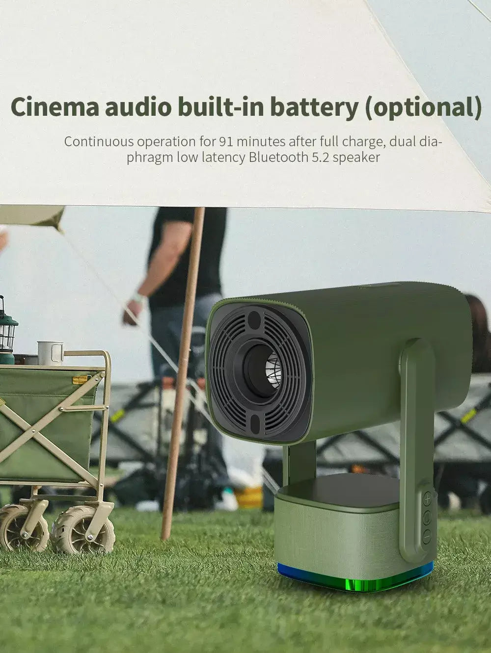 Salange 4K Projetor K2 Smart Android 11.0 Bateria embutida Alto-falante Bluetooth WIFI Foco automático Correção Keystone Estilo livre para Samsung iPhone Android Celular Viagem Projetor de filmes ao ar livre