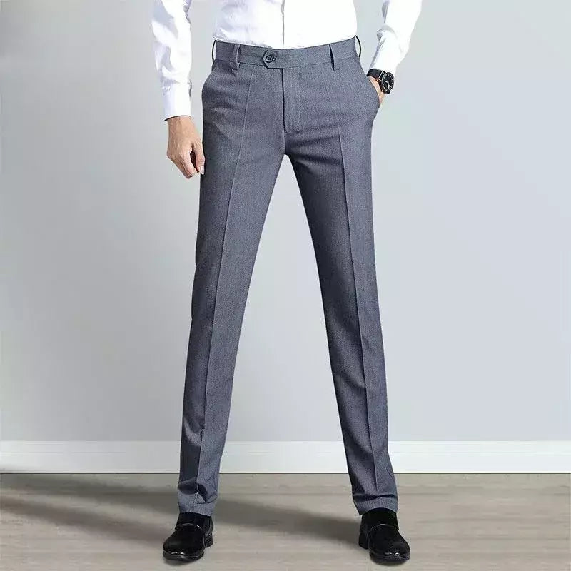 Calças de spandex clássicas masculinas, ternos cinza, calças de alfaiataria social, tecido formal, calças baratas, moda formal